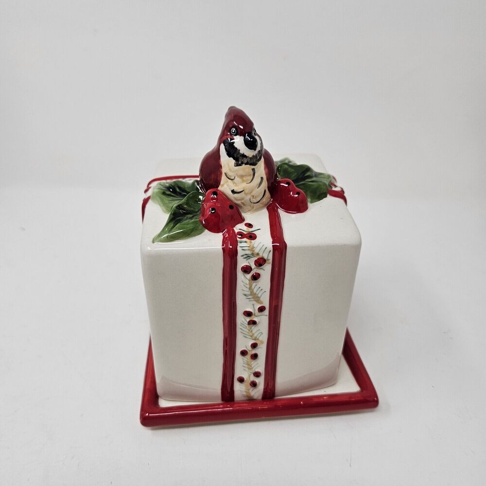 Blue Sky Ceramics Covered Butter Dish Woodlands Collection Bird Christmas